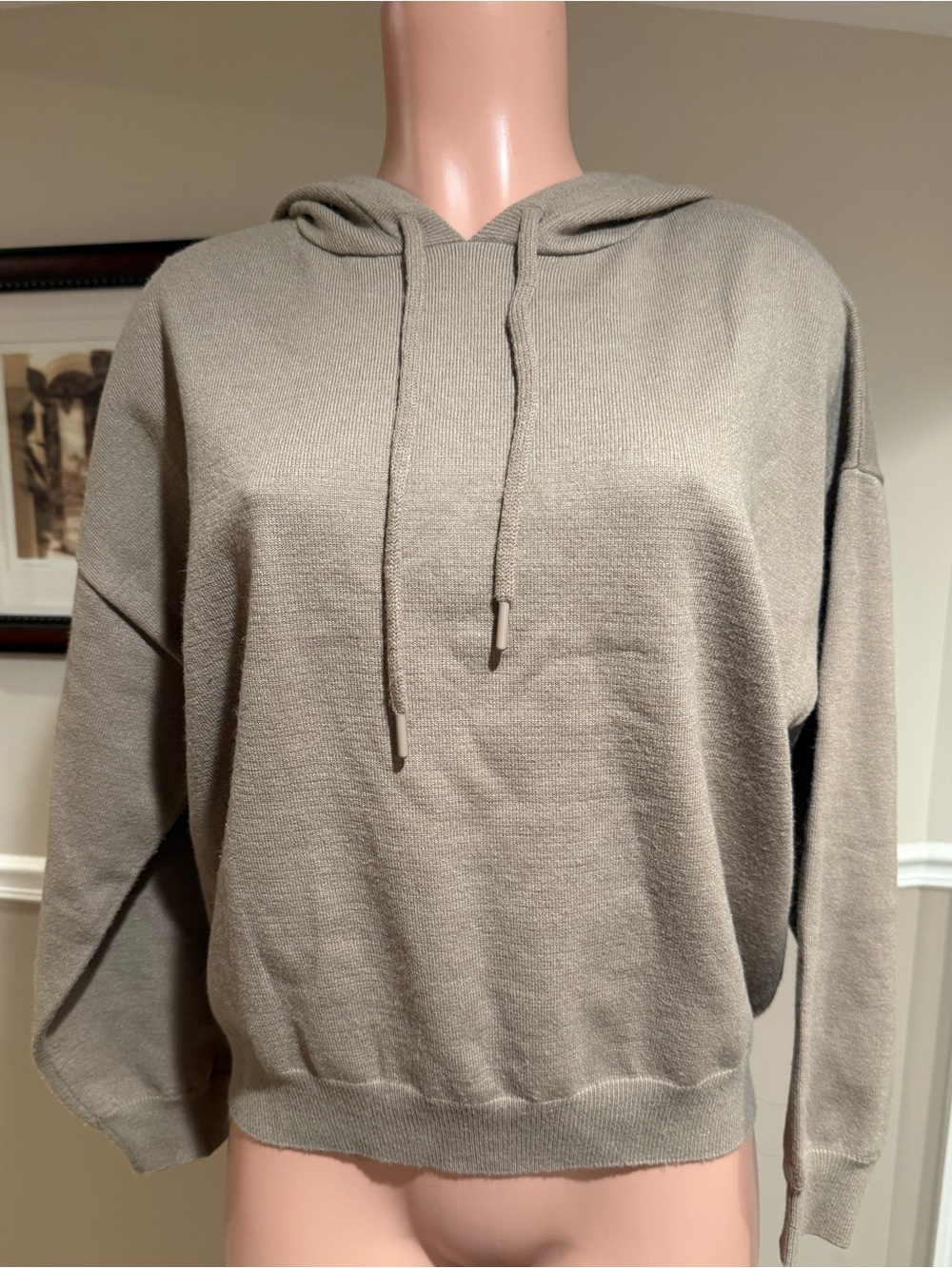 Reserved Taupe Knit Hooded Pullover